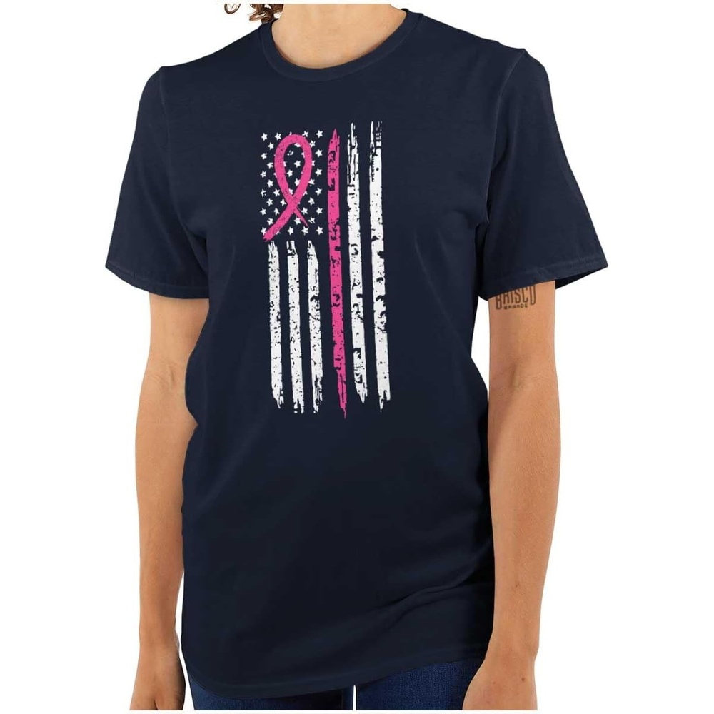 image:imageBreast Cancer Pink Line American Flag Graphic T Shirt Men or WomenNavy