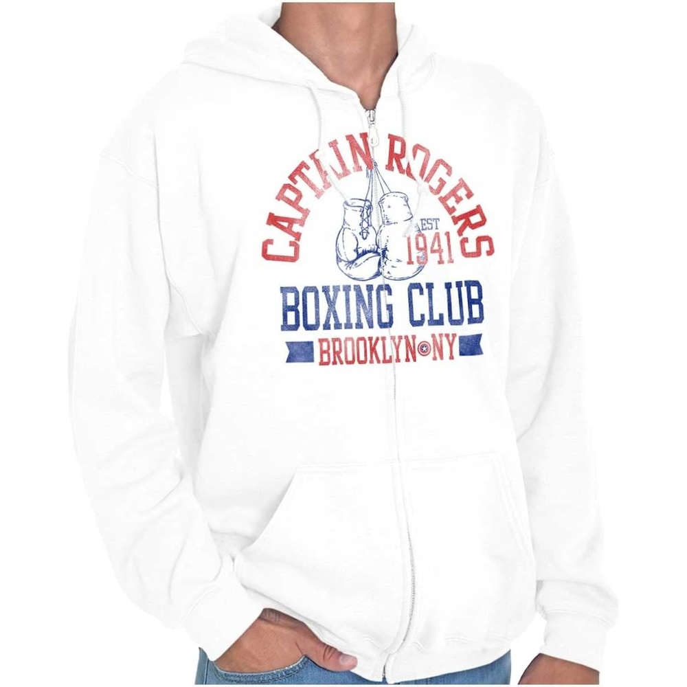 image:imageBrisco Brands Captain Rogers 1941 Boxing Club NY Zip Up Hoodie Mens WomensWhite