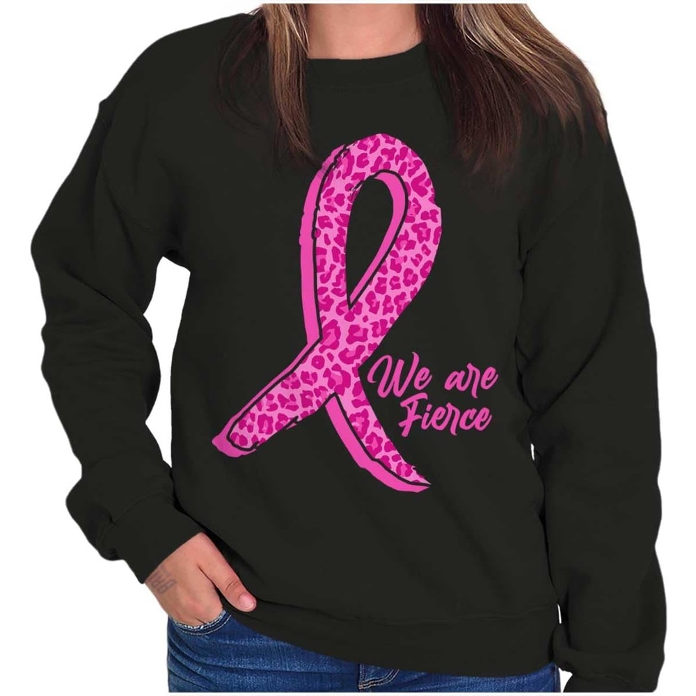 image:imageBrisco Brands Cheetah Pink Ribbon We Are Fierce Women Crewneck SweatshirtBlack