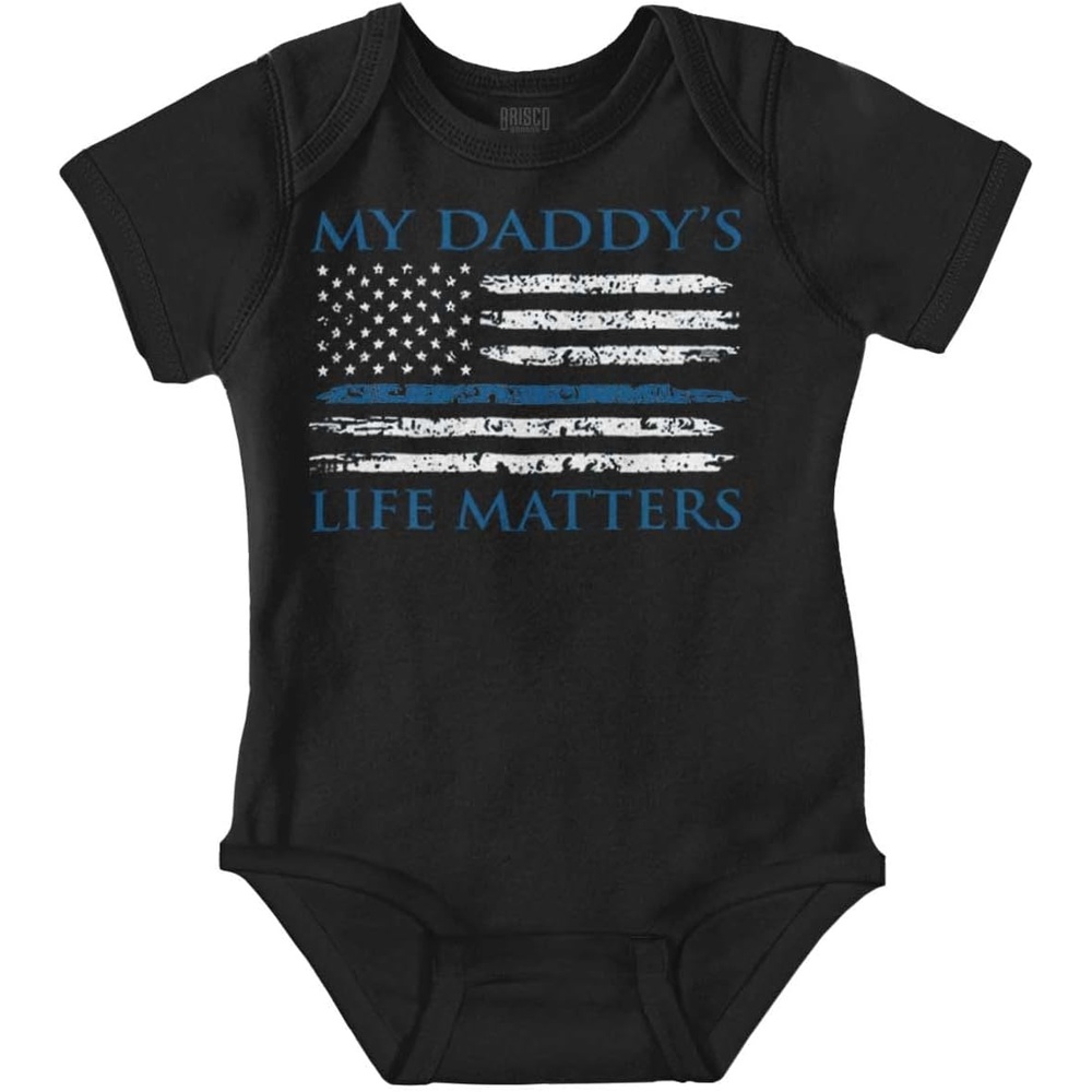 image:imageBrisco Brands My Daddys Life Matters Blue Lives Baby Romper Boys or GirlsBlack