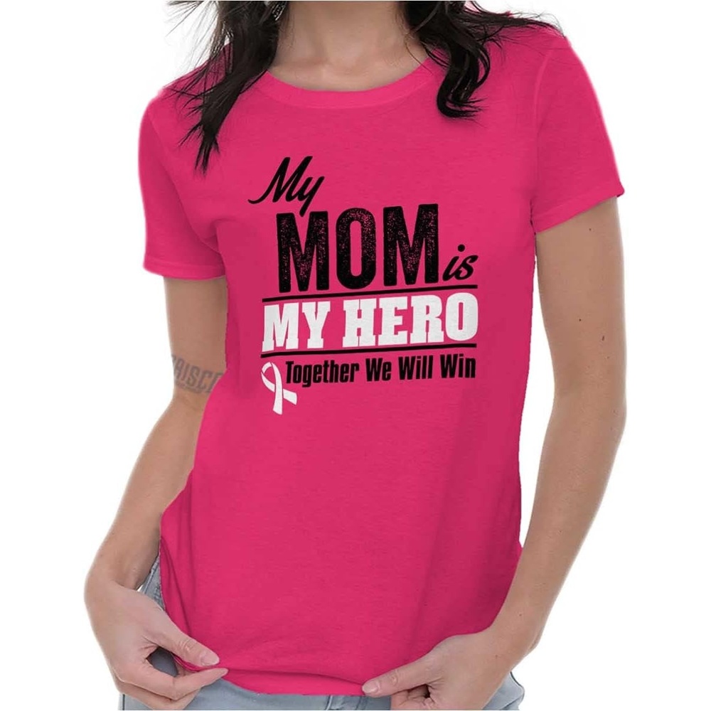 image:imageBrisco Brands My Mom My Hero Together We Will Win Womens Slim Fit Graphic Tee Heliconia