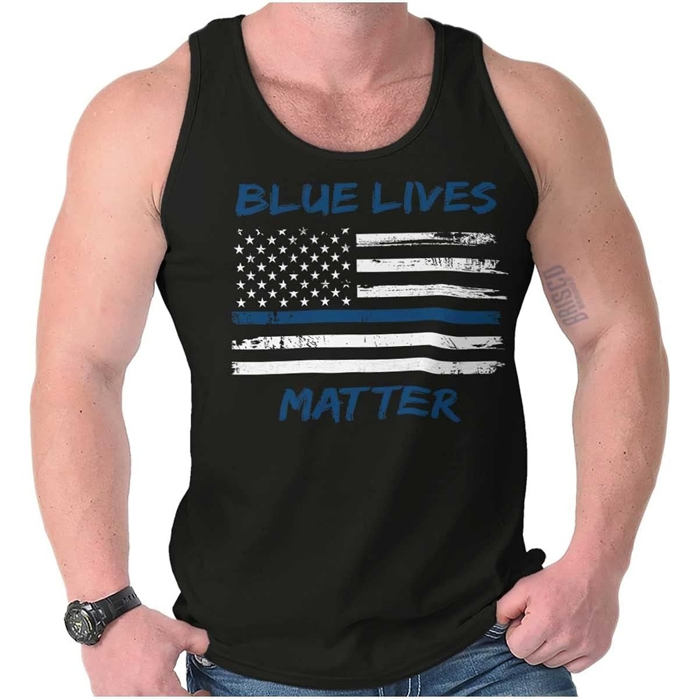 image:imageBrisco Brands Support Blue Line American Flag Tank Top T Shirts Men Women