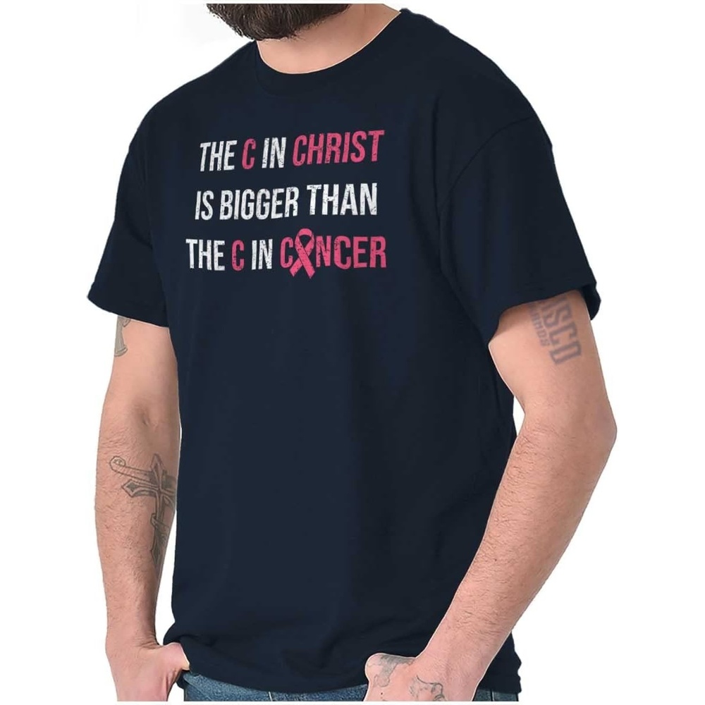 image:imageChristian Pink Ribbon Breast Cancer Womens Graphic T Shirt TeesNavy