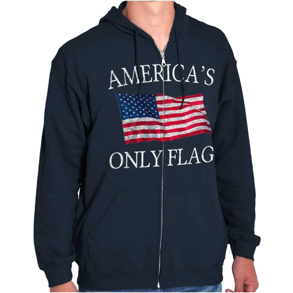 image:imageClassic Teaze Americas Only Flag American USA Pride Zip Up Hoodie Mens Womens Navy