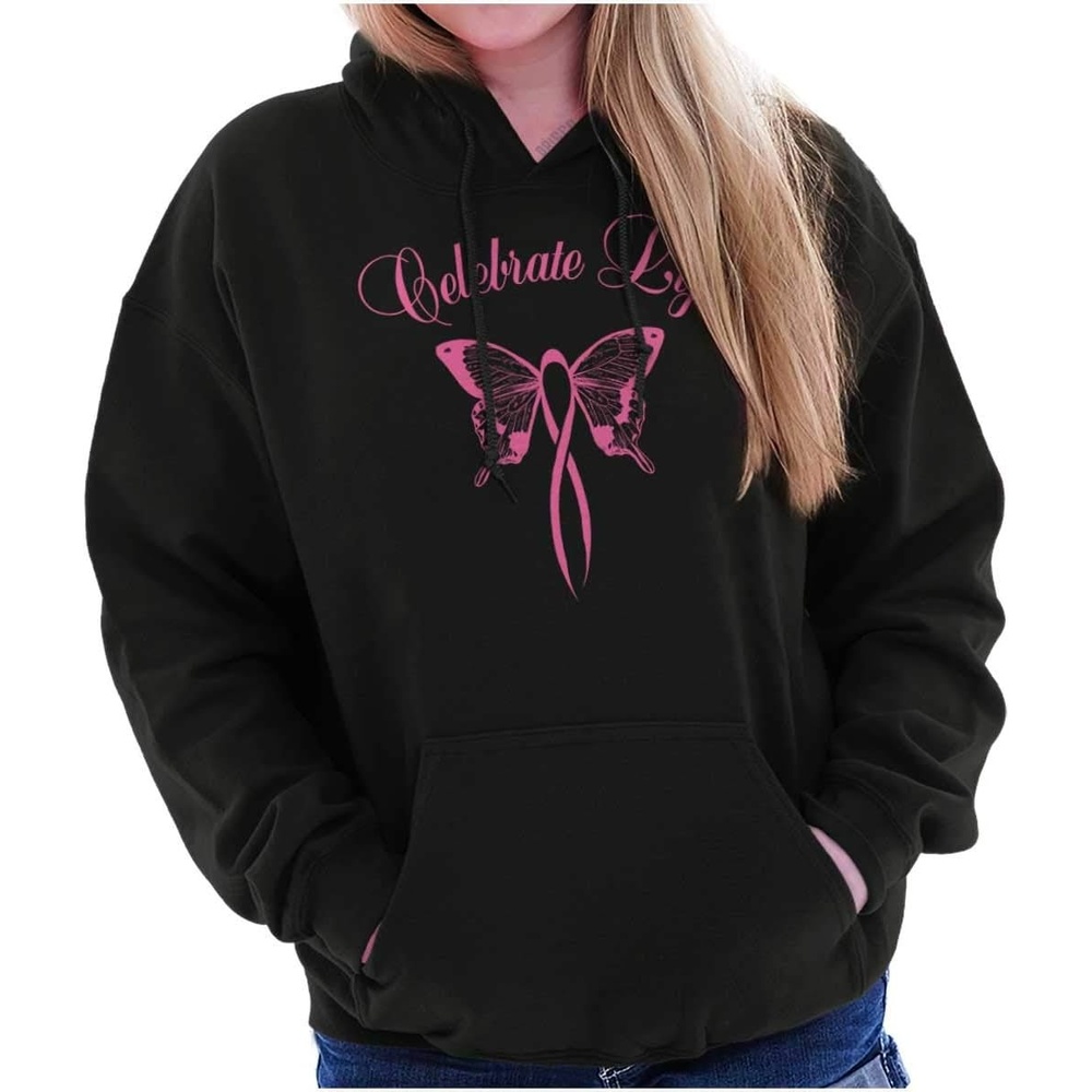 image:imageClassic Teaze Celebrate Life Breast Cancer Support Hoodie Sweatshirt WomenBlack