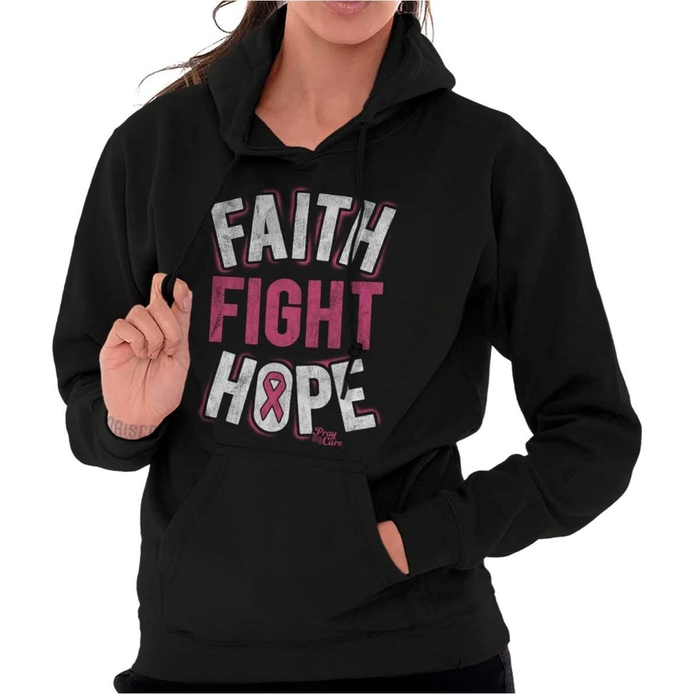image:imageClassic Teaze Faith Fight Hope Breast Cancer Aware Hoodie Sweatshirt WomenBlack