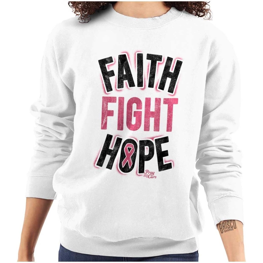 image:imageClassic Teaze Faith Fight Hope Breast Cancer Aware Women Crewneck SweatshirtWhite
