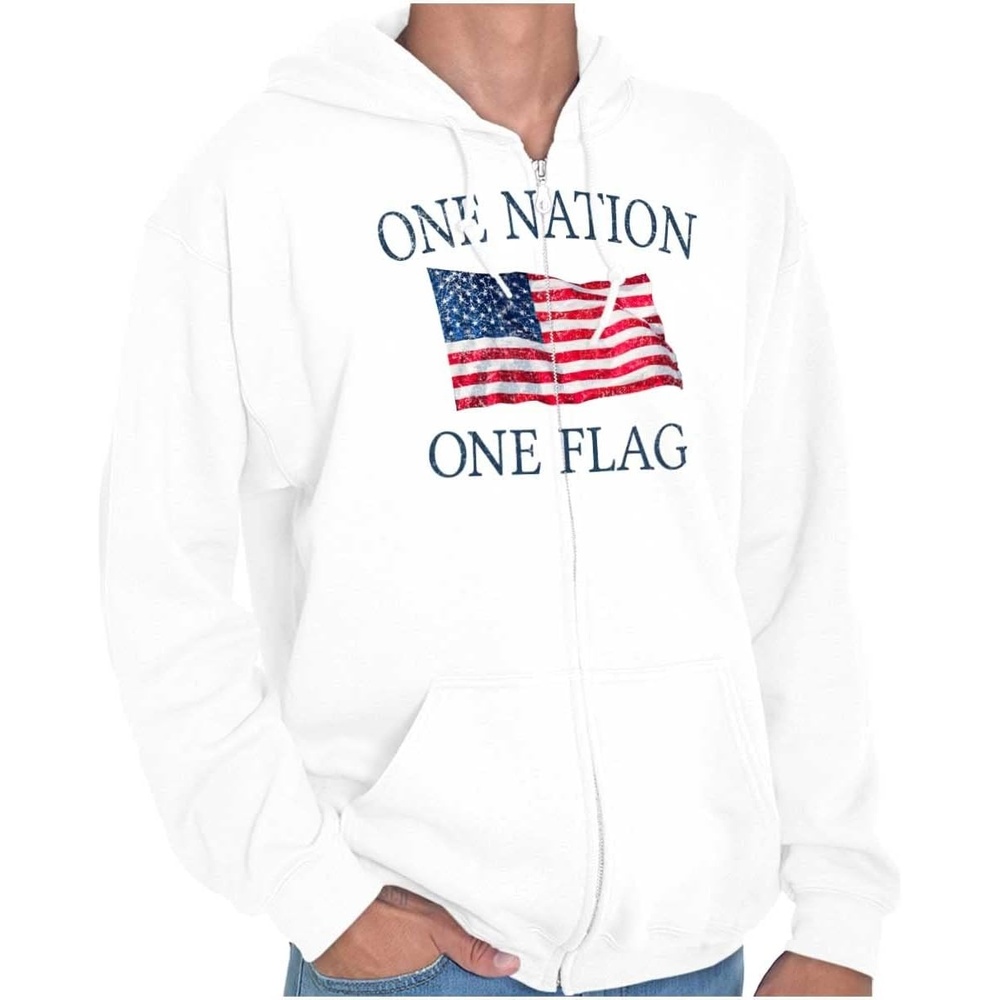 image:imageClassic Teaze One Nation Distressed Flag USA Pride Zip Up Hoodie Mens WomensWhite