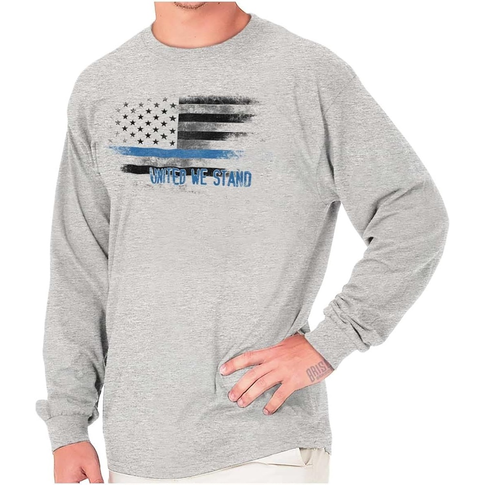 image:imageUnited We Stand Blue Live Matter Flag Long Sleeve Tshirt Men WomenSport Grey