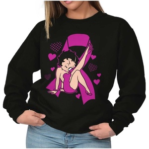 Betty Boop Breast Cancer Pink Ribbon Women Crewneck Sweatshirt(Black)