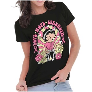 Betty Boop Breast Cancer Positivity Womens Slim Fit Graphic Tee(Black)