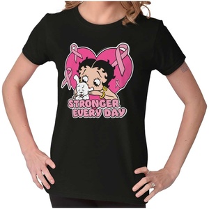 Betty Boop Cancer Stronger Every Day Womens Slim Fit Graphic Tee(Black)