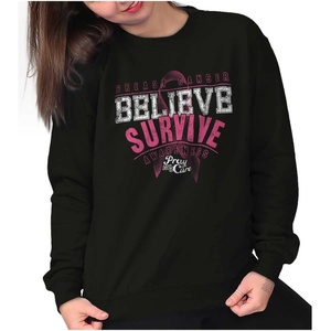 Breast Cancer Believe Survive Aware Women Crewneck Sweatshirt(Black)