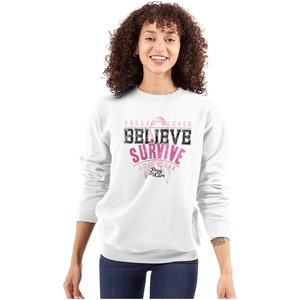 Breast Cancer Believe Survive Aware Women Crewneck Sweatshirt(White)