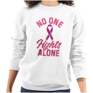 Breast Cancer No One Fights Alone Women Crewneck Sweatshirt(White)
