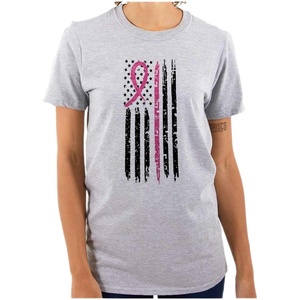 Breast Cancer Pink Line American Flag Graphic T Shirt Men or Women(Sport Grey)