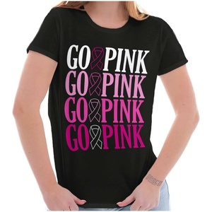 Brisco Brands Breast Cancer Go Pink Ribbon Gradient Womens Slim Fit Graphic Tee(Black)