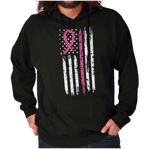Brisco Brands Breast Cancer Pink Line American Flag Hoodie Sweatshirt Women Men(Black)