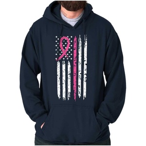 Brisco Brands Breast Cancer Pink Line American Flag Hoodie Sweatshirt Women Men(Navy)