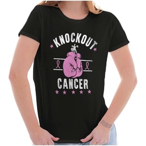 Brisco Brands Knockout Breast Cancer Womens Slim Fit Graphic Tee(Black)