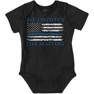 Brisco Brands My Daddy’s Life Matters Blue Lives Baby Romper Boys or Girls(Black)