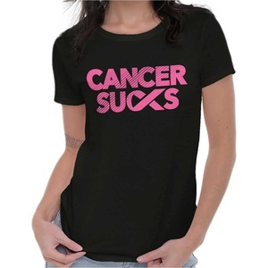 Cancer Sucks Pick Ribbon Warrior Womens Slim Fit Graphic Tee(Black)