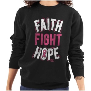 Classic Teaze Faith Fight Hope Breast Cancer Aware Women Crewneck Sweatshirt(Black)