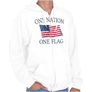 Classic Teaze One Nation Distressed Flag USA Pride Zip Up Hoodie Mens Womens(White)