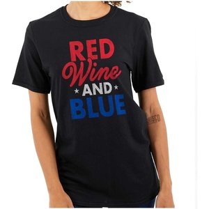 Funny Wine Drinker USA Flag Drinking Womens Graphic T Shirt Tees(Black)