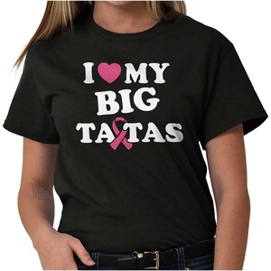 I Love My Big Tatas Breast Cancer Womens Graphic T Shirt Tees(Black)
