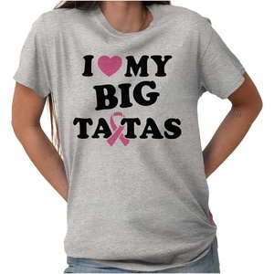 I Love My Big Tatas Breast Cancer Womens Graphic T Shirt Tees(Sport Grey)