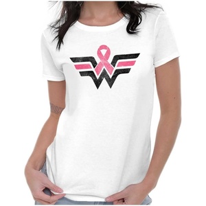 Pink Ribbon Hero Cancer Survivor Womens Slim Fit Graphic Tee(White)