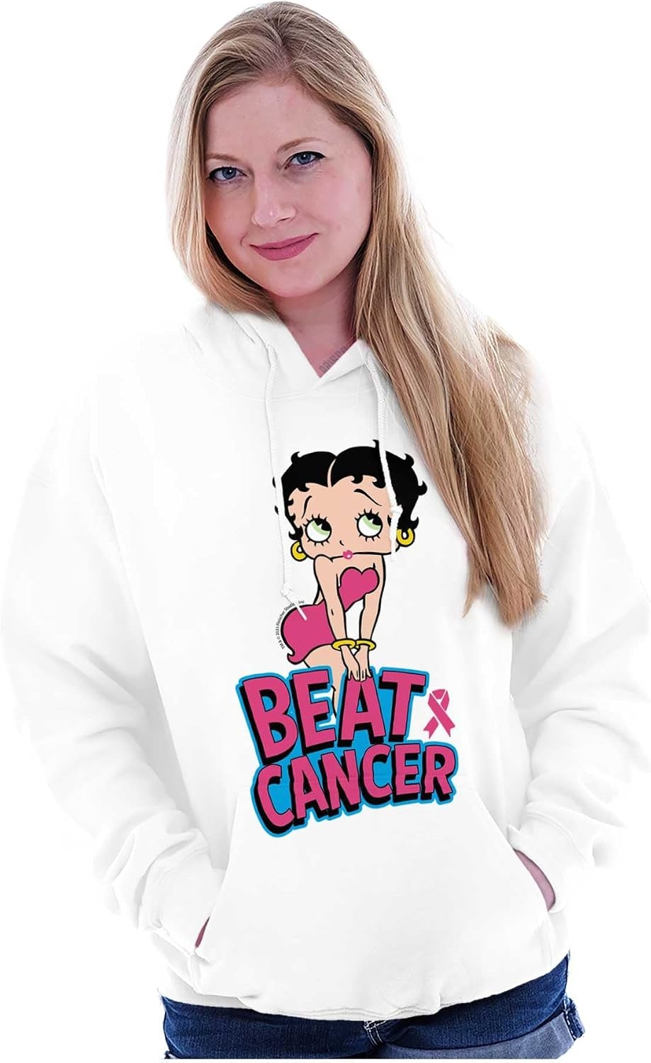 image:imageBetty Boop Beat Breast Cancer Ribbon Hoodie Sweatshirt WomenWhite