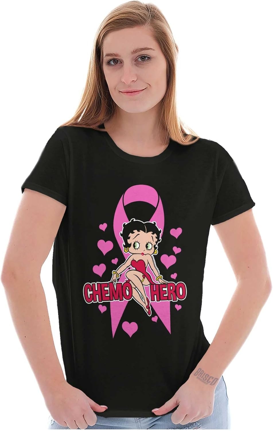 image:imageBetty Boop Breast Cancer Chemo Hero Womens Slim Fit Graphic TeeBlack