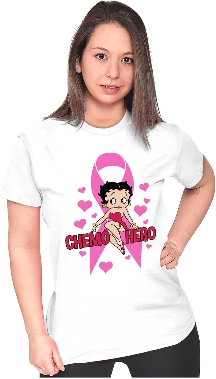 image:imageBetty Boop Breast Cancer Chemo Hero Womens Slim Fit Graphic TeeWhite