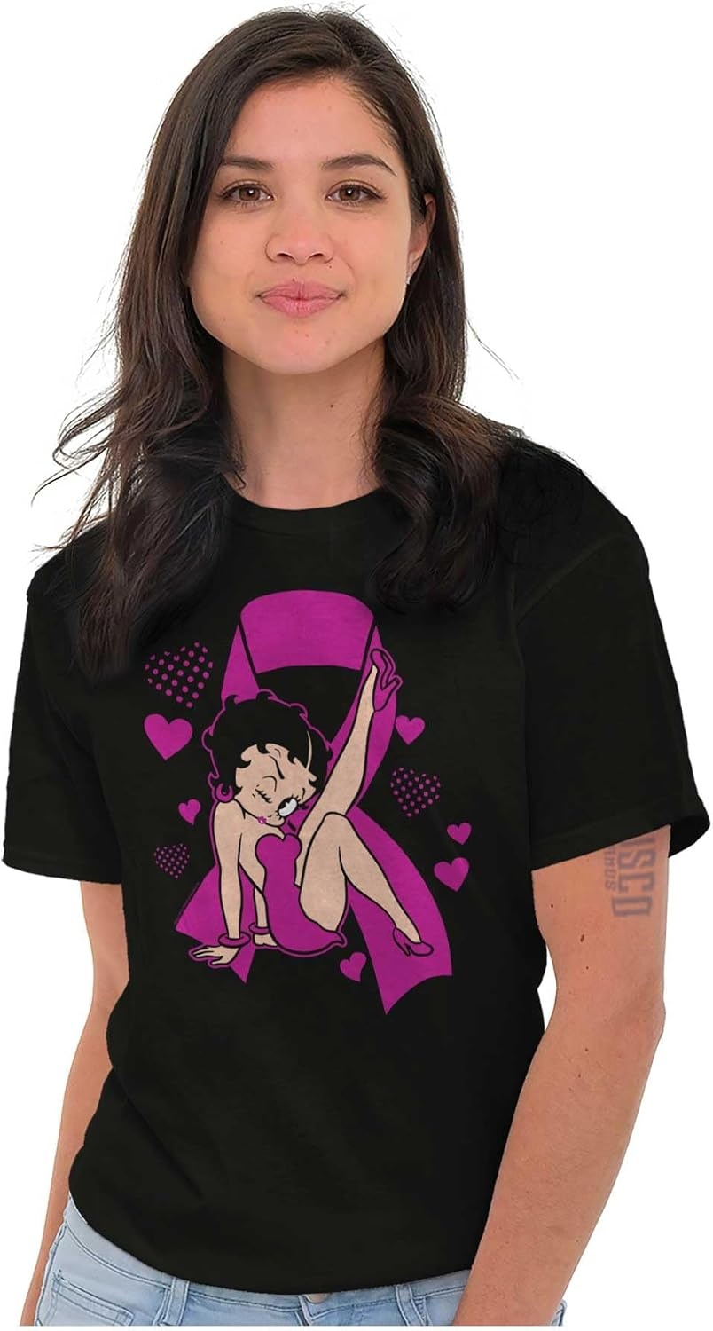 image:imageBetty Boop Breast Cancer Pink Ribbon Womens Graphic T Shirt TeesBlack
