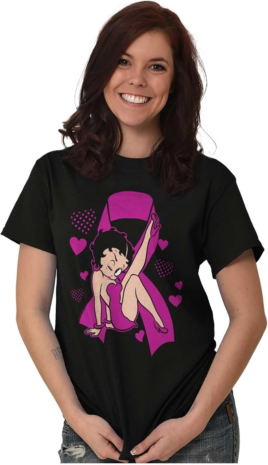image:imageBetty Boop Breast Cancer Pink Ribbon Womens Graphic T Shirt TeesBlack