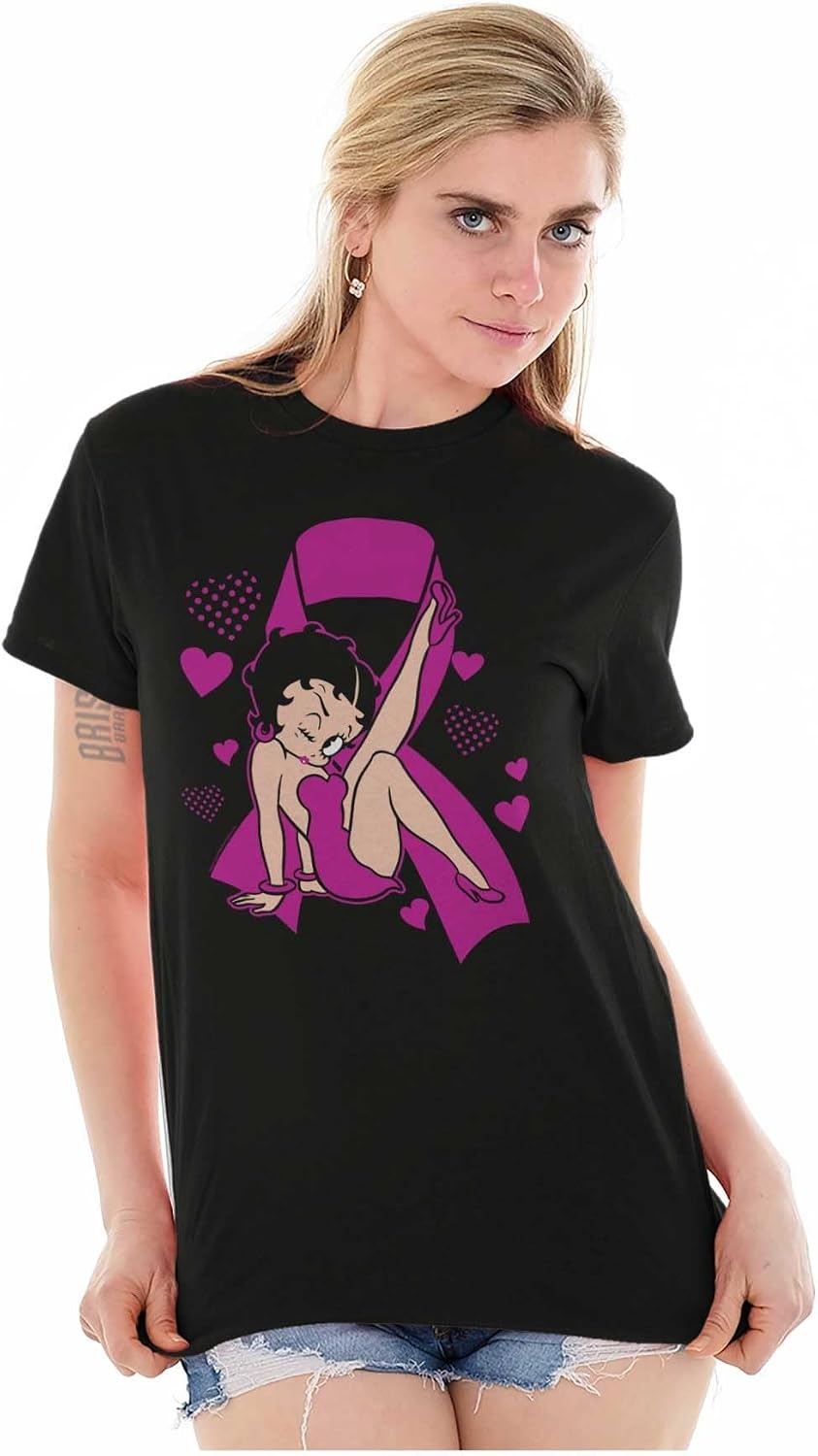 image:imageBetty Boop Breast Cancer Pink Ribbon Womens Graphic T Shirt TeesBlack
