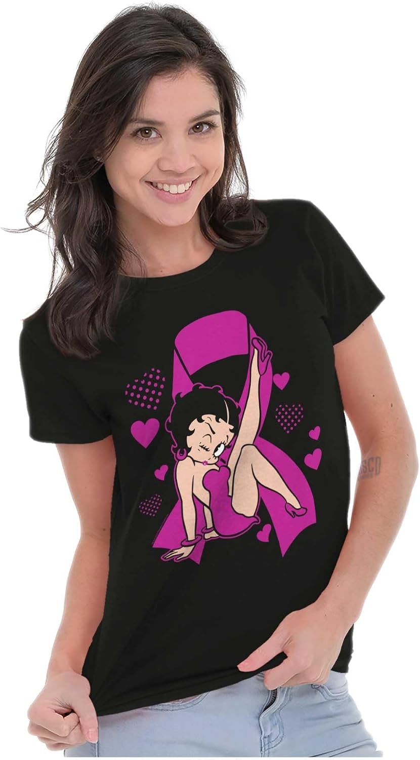 image:imageBetty Boop Breast Cancer Pink Ribbon Womens Slim Fit Graphic TeeBlack