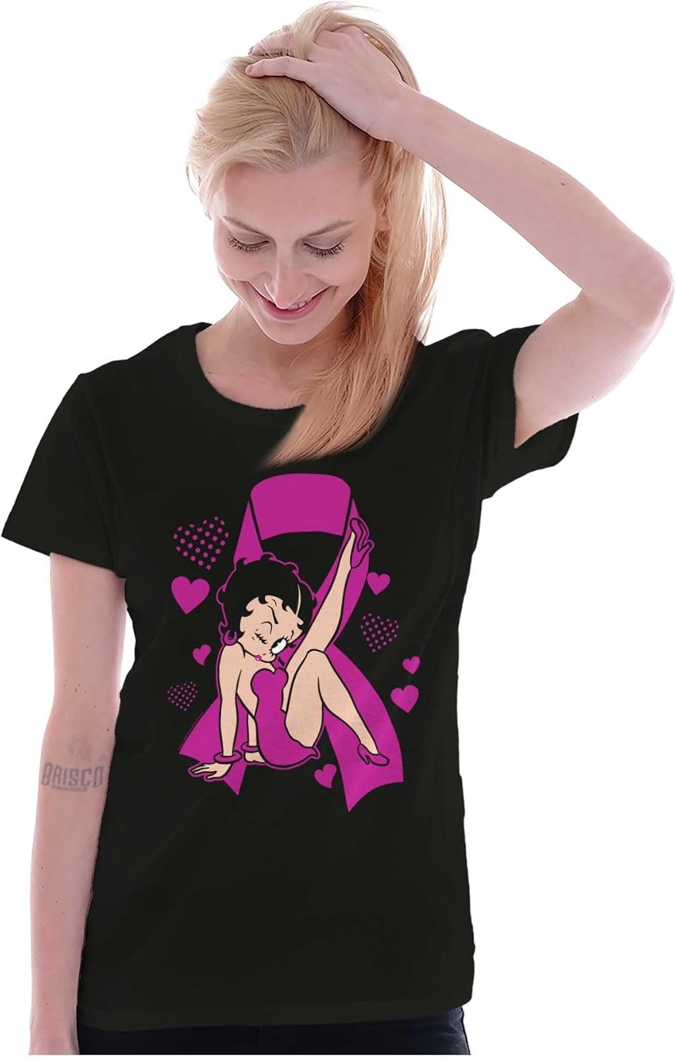 image:imageBetty Boop Breast Cancer Pink Ribbon Womens Slim Fit Graphic TeeBlack