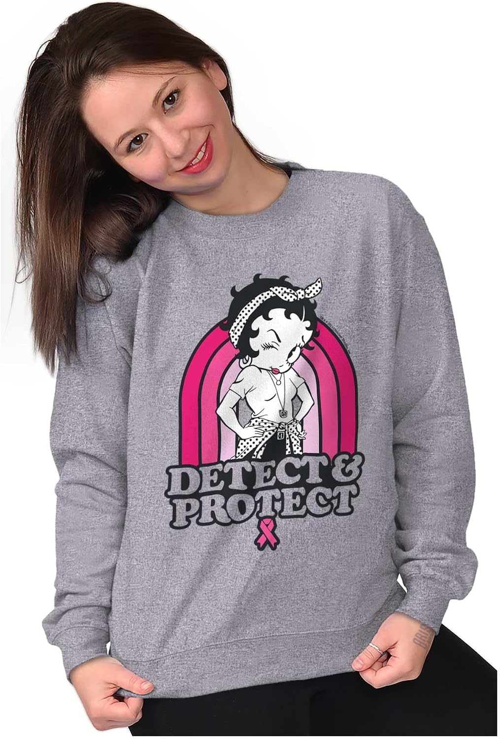 image:imageBetty Detect Protect Breast Cancer Women Crewneck SweatshirtSport Grey