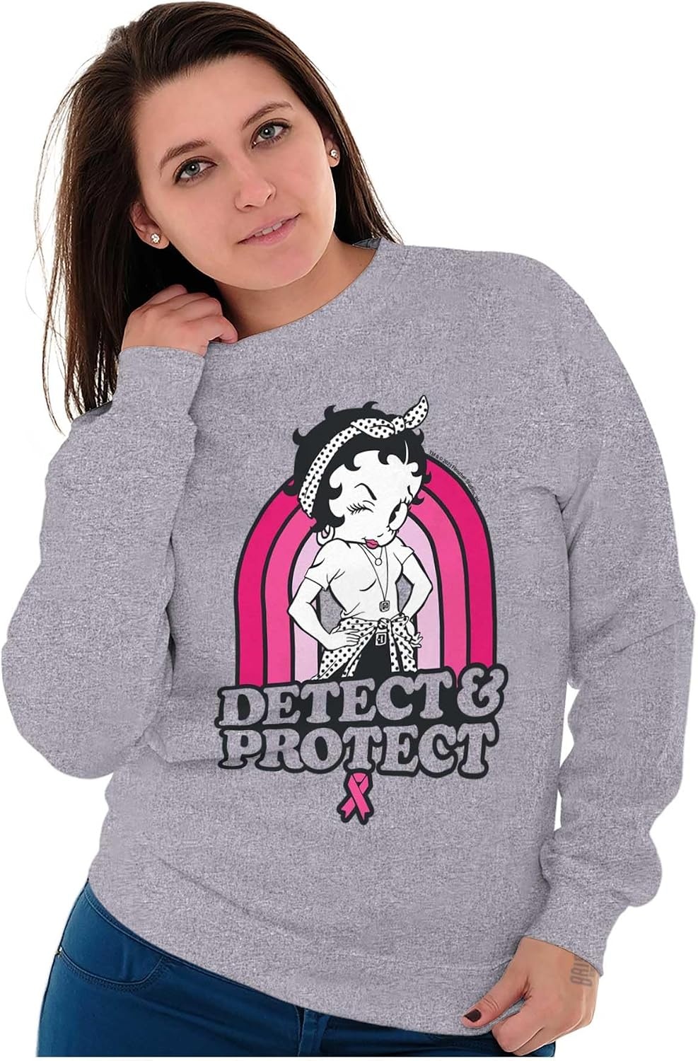 image:imageBetty Detect Protect Breast Cancer Women Crewneck SweatshirtSport Grey