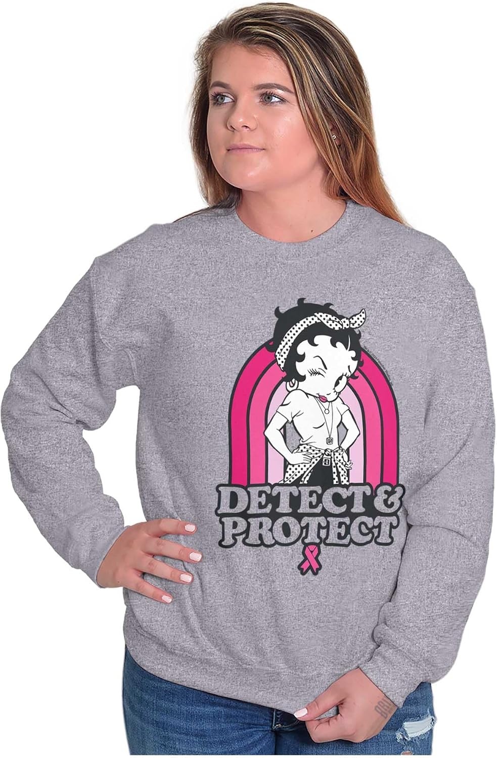 image:imageBetty Detect Protect Breast Cancer Women Crewneck SweatshirtSport Grey