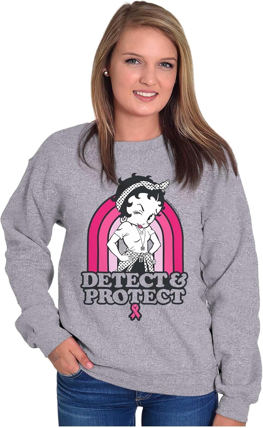 image:imageBetty Detect Protect Breast Cancer Women Crewneck SweatshirtSport Grey