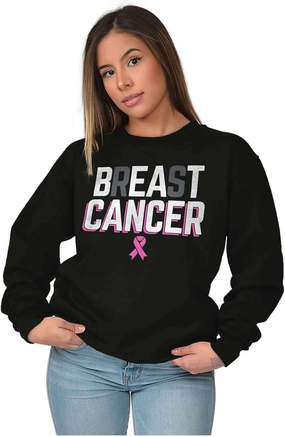 image:imageBreast Cancer Awareness Ribbon Women Crewneck SweatshirtBlack