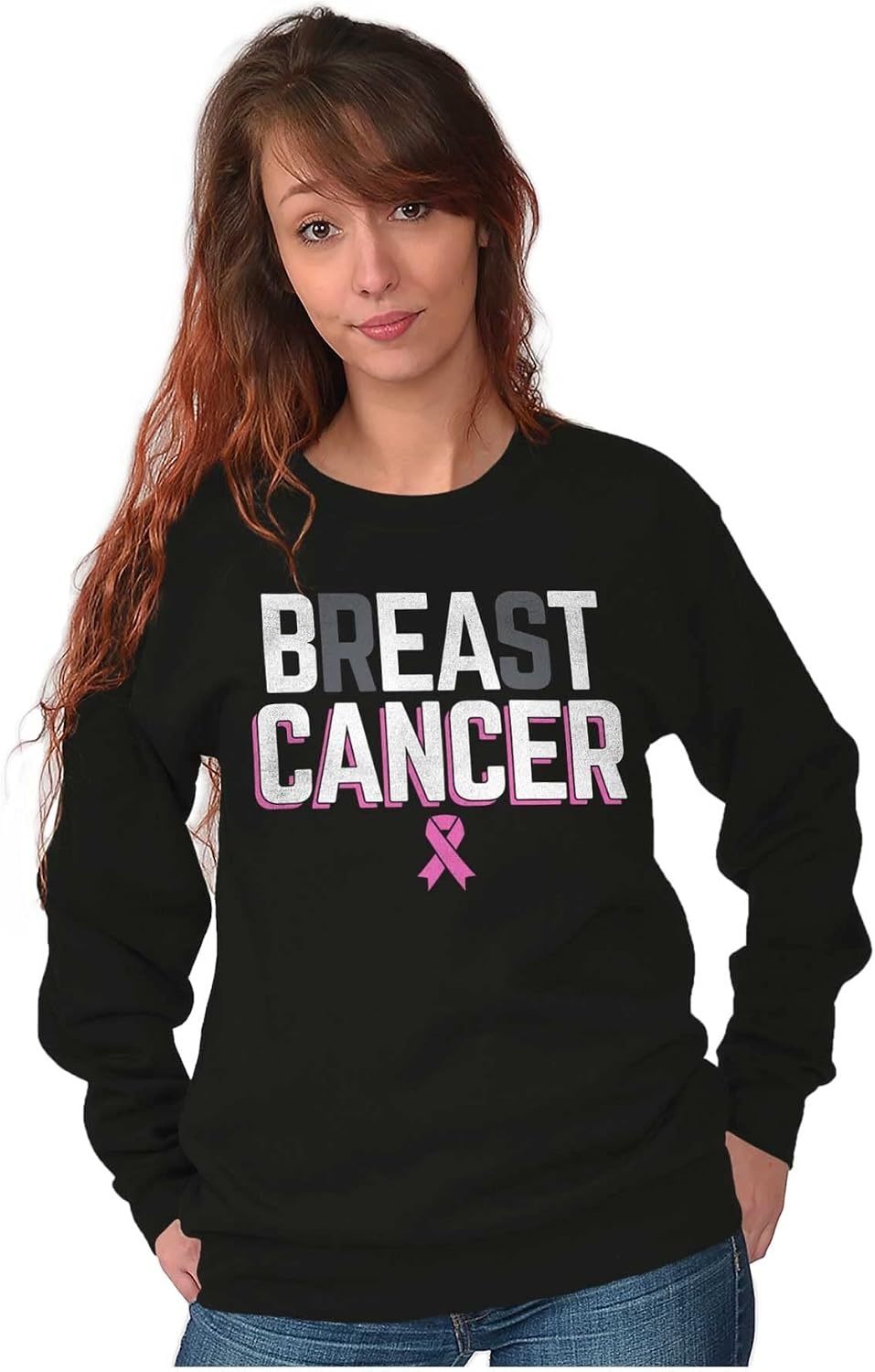 image:imageBreast Cancer Awareness Ribbon Women Crewneck SweatshirtBlack