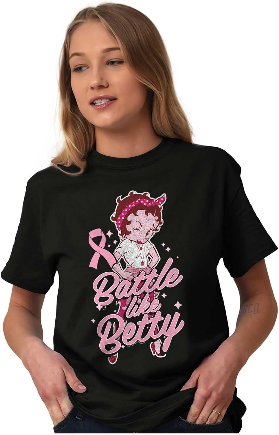 image:imageBreast Cancer Battle Like Betty Boop Womens Graphic T Shirt TeesBlack
