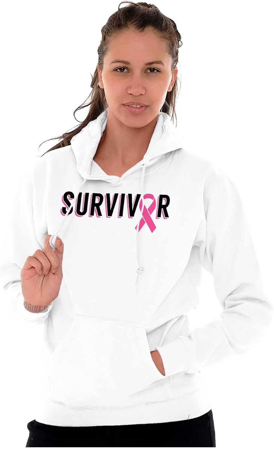 image:imageBreast Cancer Survivor Pink Ribbon Hoodie Sweatshirt WomenWhite