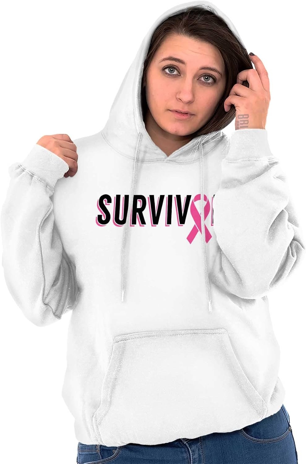 image:imageBreast Cancer Survivor Pink Ribbon Hoodie Sweatshirt WomenWhite