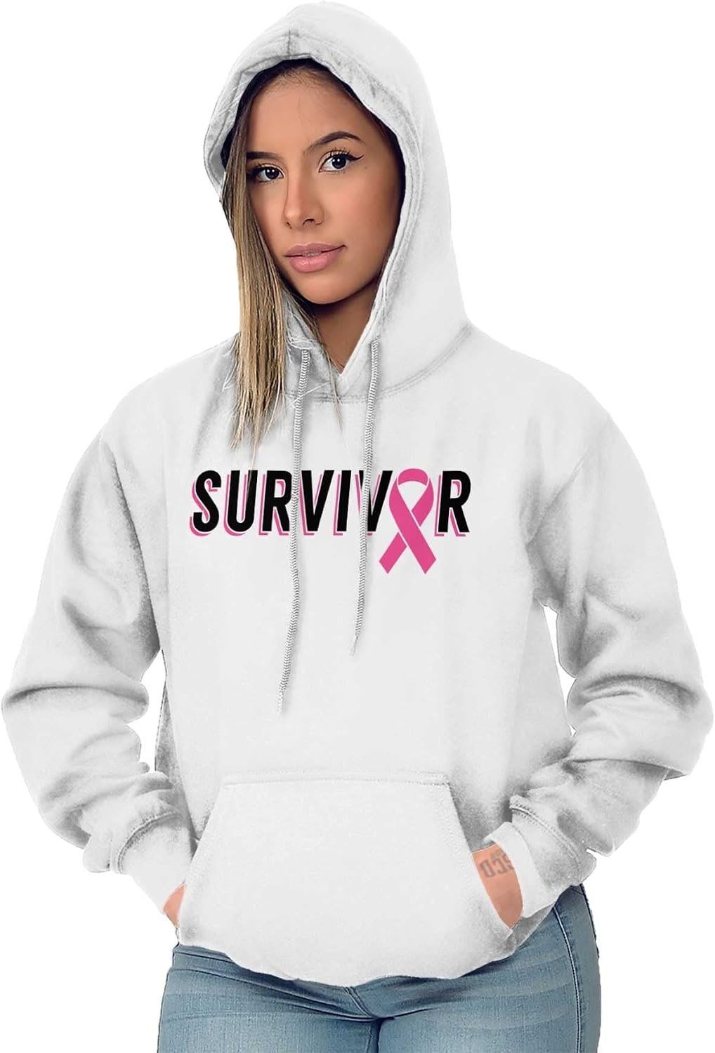 image:imageBreast Cancer Survivor Pink Ribbon Hoodie Sweatshirt WomenWhite